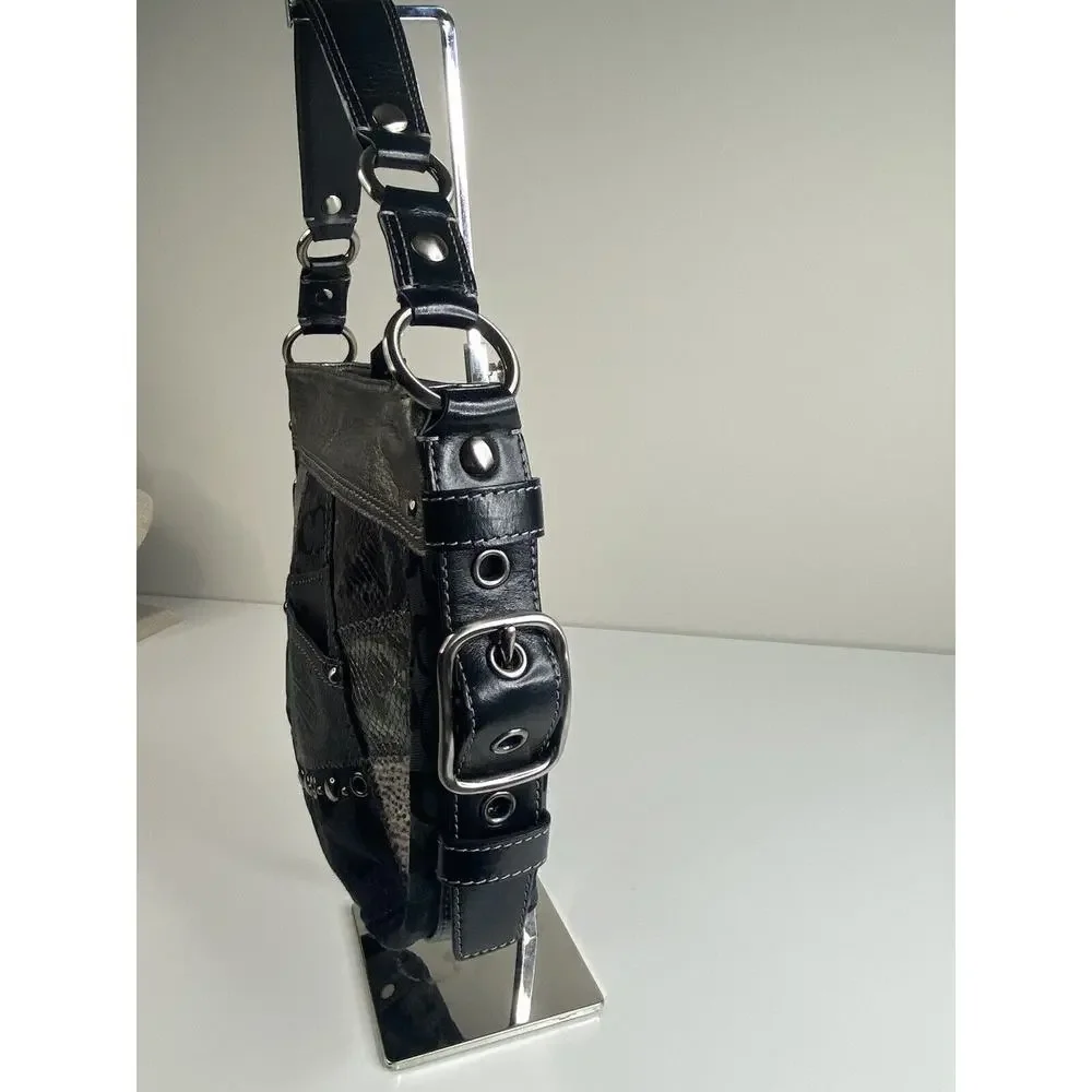 Coach Zoe Patchwork Silver Animal Print Black Gray Purse Suede Model f0873-12901 - Picture 13 of 16